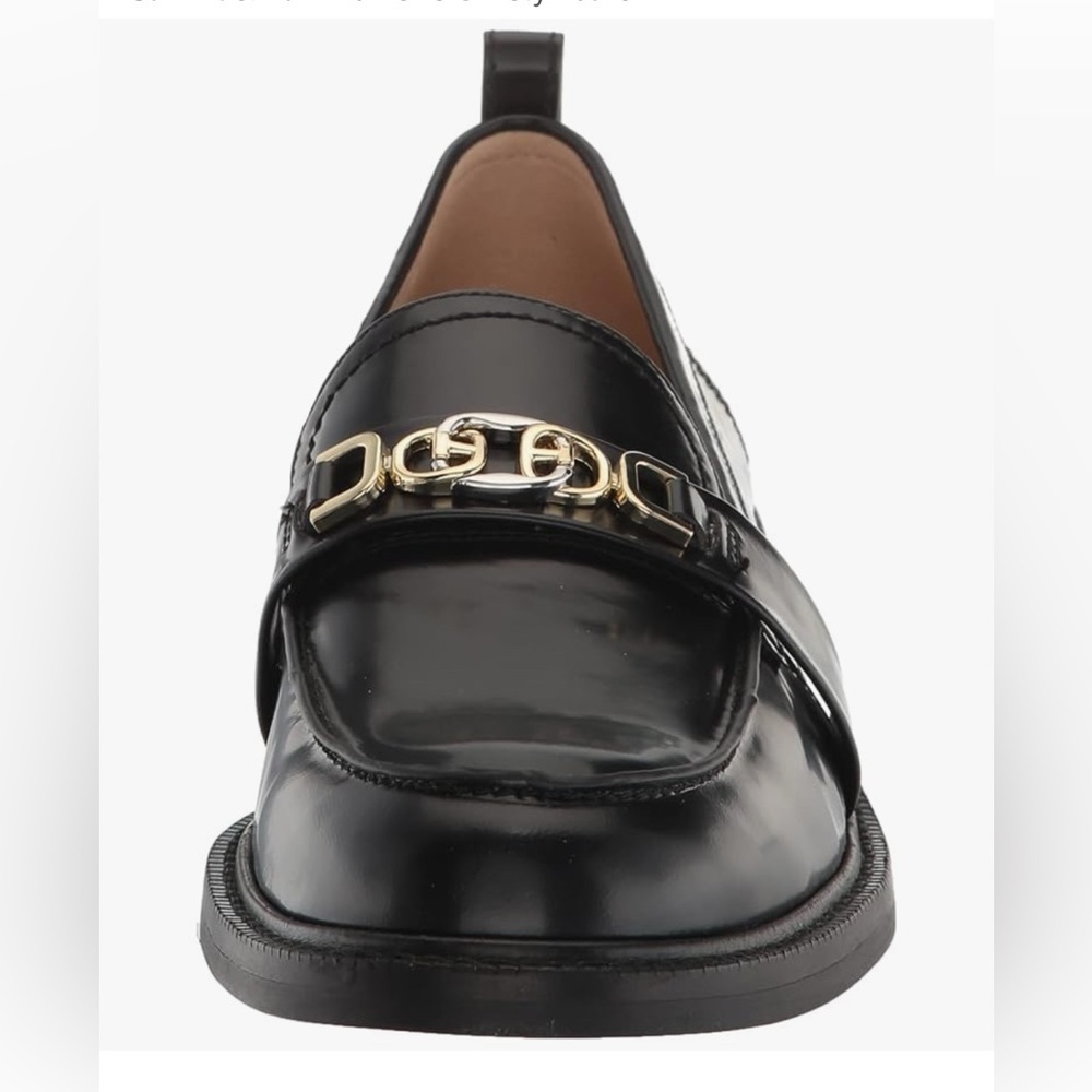SAM EDELMAN Christy Black Loafers Gold Accent Chunky Block Heel Shoes Size 9.5 - Picture 3 of 8